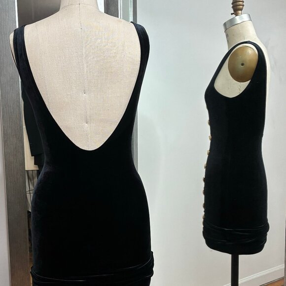 Stretch Velvet Dress with Metal Detailing and Deep U-Back, Size Small - Picture 3 of 6